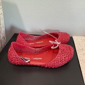 Mini Melissa Campana Red Glitter Jelly Flats Shoes - Kids Size 11